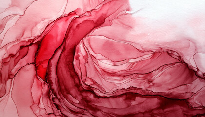 Obraz premium Watercolor abstract painting. Fluid art. Stains in water. Red colors. Modern hand drawn design