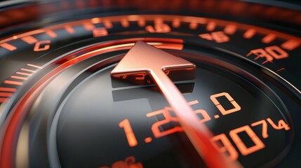 A speedometer design for car auto dashboards, showcasing abstract technology with a download progress bar or round indicator representing web speed. This vector design merges automotive 