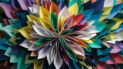 Beautiful three dimensional collage of different paper colors as abstract floral pattern