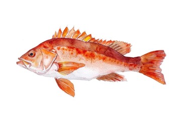 Fototapeta premium Hand-drawn Watercolor Red Sea Perch, Fresh Ingredients for Delicious Fish Dish
