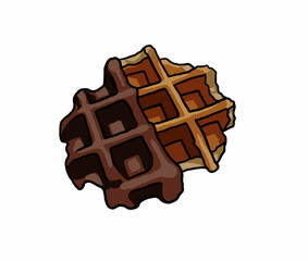 Belgian Waffle Illustration Partly Coated In Chocolate On White Background