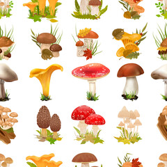 Seamless Pattern Forest Mushrooms