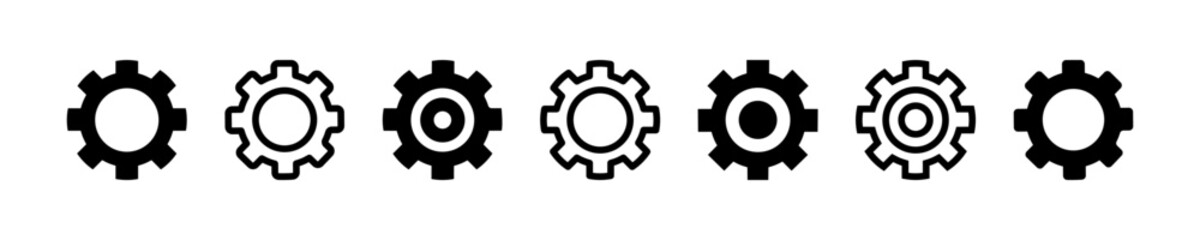 Set of black gear vector icons. Cogwheel gears. Setting symbol. Vector 10 ESP.