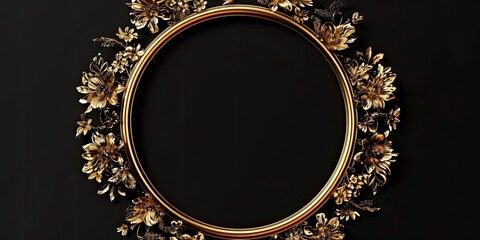 Elegant Gold Floral Frame on Black Background