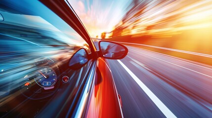 Speeding car with speedometer