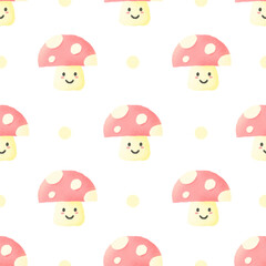 seamless pattern of  mushroom kawaii with smiling face, suitable for any purpose. for example website design, mobile app, wallpaper, textile, etc