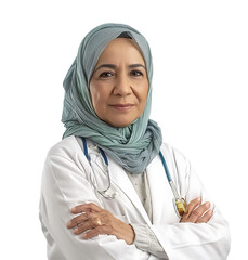 An old Pakistani female doctor on isolated transparent background