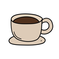 Hand drawn doodle cup of coffee on white background.
