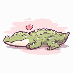 Fototapeta premium Cute cartoon alligator with heart illustration alphabet education book