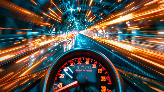 A dynamic speed motion background featuring a fast speedometer car, evoking the sensation of racing velocity. This image captures the excitement and energy associated with high-speed motion. 