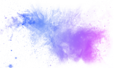 Purple and blue nebula with space dust and stars with a transparent background