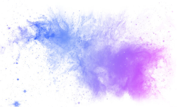Purple and blue nebula with space dust and stars with a transparent background