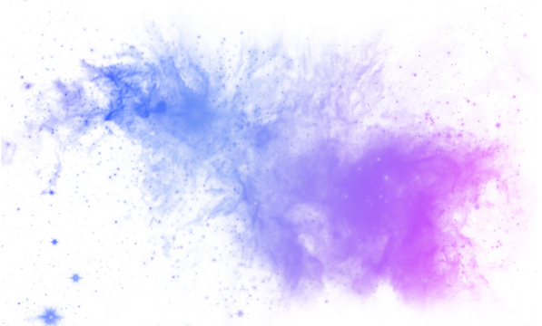 Purple and blue nebula with space dust and stars with a transparent background