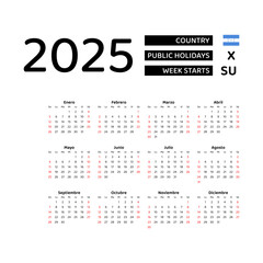 Honduras calendar 2025. Week starts from Sunday. Vector graphic design. Spanish language.