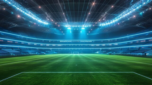 Vibrant Soccer Stadium Field Illuminated by Neon Lights for Sports Competition
