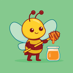 a bee with a jar of honey
