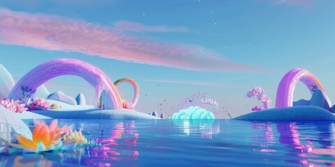 Fantasy Landscape with Pink Archways