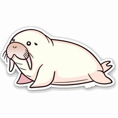 Cute cartoon walrus with tusks on belly art illustration element