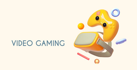 Fototapeta premium 3D video games concept. Gamepad and virtual reality glasses. Virtual game.
