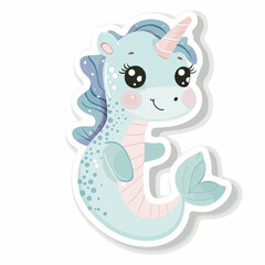 Cute Mermaid Unicorn Sticker with Pink Cheeks art illustration element