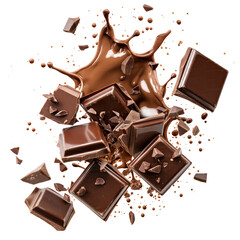 Chocolate pieces splash isolated on transparent background Remove, Clipping Path