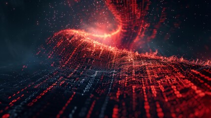 Obraz premium Red Binary Code Tornado: Visualizing Digital Chaos