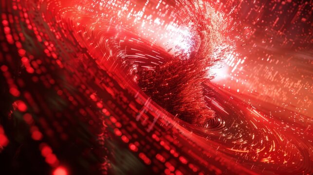 Red Binary Code Tornado: Visualizing Digital Chaos