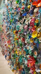 An artistic installation made entirely from recycled materials generated by AI