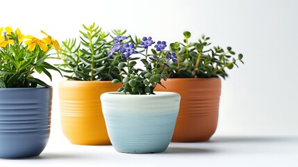 Isolated gardening plant pots on white background.