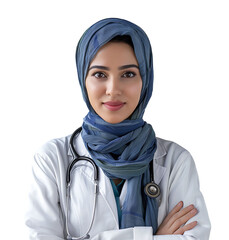 An Pakistani female doctor on isolated transparent background