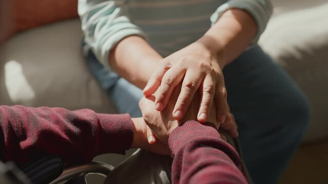 closeup old senior husband face Close up mature couple holding hands, loving caring wife supporting comforting senior aged husband, family expressing empathy and understanding, trusted relationship 