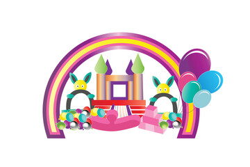 Vector soft play illustration, Balloon and jumping castle