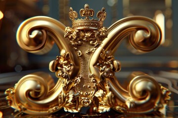 Fototapeta premium A gold clock with a regal crown on top, perfect for decorative purposes or as a symbol of luxury and achievement