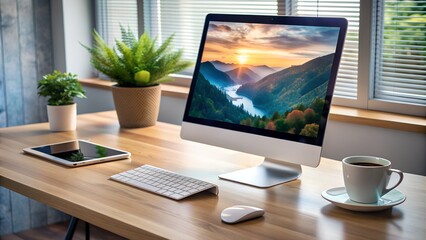 Fototapeta premium desk with laptop