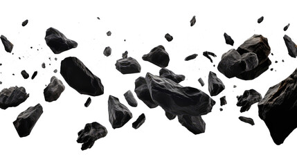 Falling black rocks isolated on transparent background Remove, Clipping Path