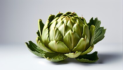 Fototapeta premium Artichoke in pristine condition fully intact poised against a stark white backdrop, AI generated