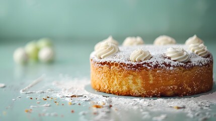 Elegant Birthday Cake on Light Blue Background with Ample Copy Space