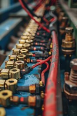 A collection of various electronic equipment arranged in a row