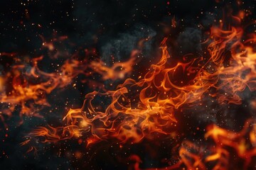Close-up shot of a fire with bright flames on a black background, ideal for use in scenes where warmth and light are important