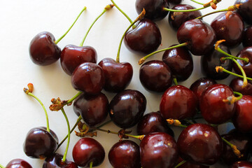 ripe cherries and sour cherries close-up