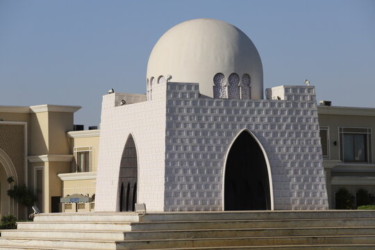 Tample of Mazar e Quaid. Picture of mausoleum of Quaid-e-Azam in bright sunny day, also known as mazar-e-quaid, famous landmark of Karachi Pakistan and tourist attraction of Pakistan.Baeutiful Footage