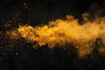 A close-up shot of a yellow dust cloud suspended in the air against a black background, suitable for use in scenes where a sense of gritty realism is desired