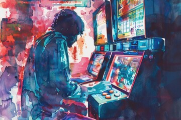 A person sitting in front of a screen playing a video game, great for use in illustrations or tutorials about gaming