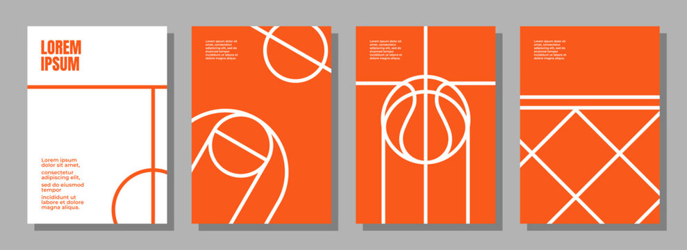 Minimalist basketball poster or cover templates for identity, branding, advertising and more. Premium design with basketball related shape.