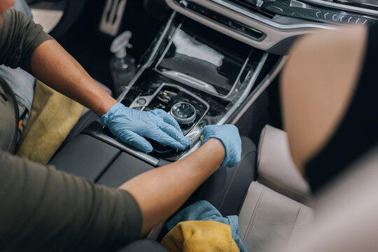 Photo of BMW X7 G07. The photo shows the application of ppf foil. Complementary work in the detailing studio with wrapping