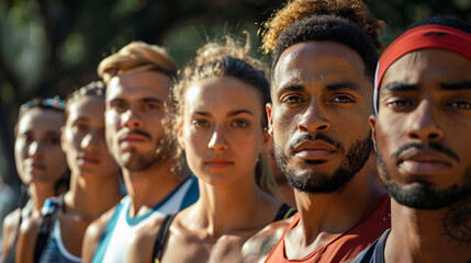 Group of athletes standing together, representing different sports