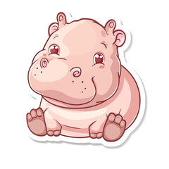 Cartoon Baby Hippo Illustration with Big Eyes art illustration element