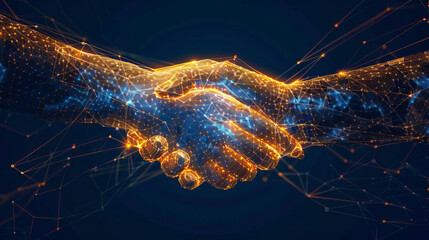 AI Digital hands doing handshake. Concept of deal AI. Artificial Intelligence With technology