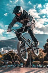 Obraz premium A person pedaling a bicycle up an inclined surface