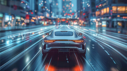 Intelligent car driving, sense of technology, sense of the future, minimalist style. Generative AI.